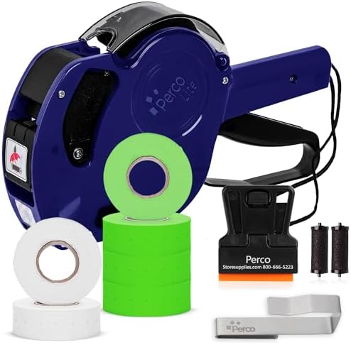 Perco Price Gun 1-Line Kit with 2 White 4 Green Rolls, Clip & Ink Rollers by Perco