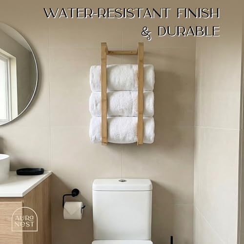 Bamboo Towel Racks - Vertical Wood Towel Rack Bamboo Bathroom Accessories, Storage, Wall Towel Rack for Rolled Towels for Bathroom Furniture, Spa Furniture and Decor (Natural, Medium) - Image 5