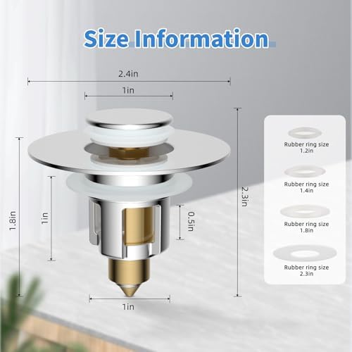 Universal Metal Bathroom Sink Stopper, Drain Strainer Hair Catcher, Chrome - Image 2