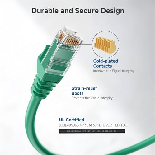 Cable Matters 10Gbps 5-Pack Snagless Cat 6 Ethernet Cable, 7ft, Green - Image 4