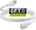 16/3 White Extension Cord 6 FT Indoor, Short Extension Cord by Seeklyze