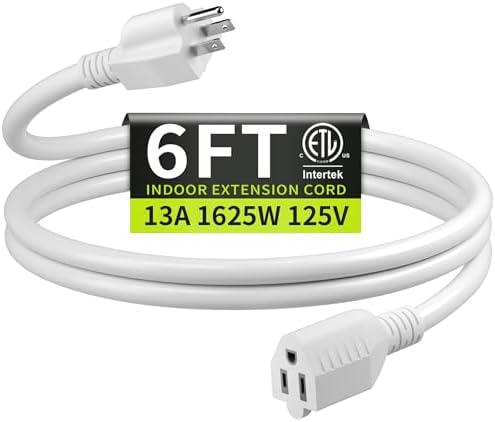 16/3 White Extension Cord 6 FT Indoor, Short Extension Cord by Seeklyze