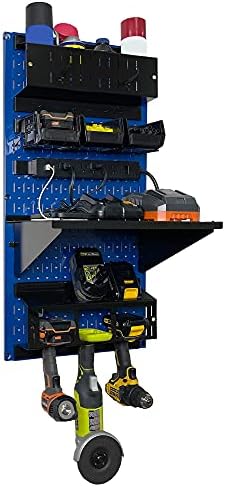 Wall Control Power Tool Storage Organizer Kit Cordless Drill Holder Charging Station Rack 16” x 32” Metal Pegboard Organization System (Blue Pegboard) - Image 3