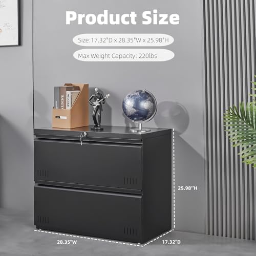 Guizeeopo 2 Drawer File Cabinet, Lateral File Cabinet with Lock, Printer Stand, Heavy Duty Office Storage Cabinet, Filing Cabinets for Home Office, A4/Letter/Legal Size, Assembly Required(Black) - Image 3