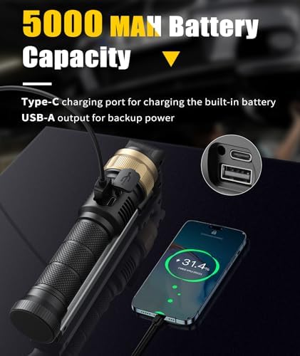 HOTLIGH Rechaegeable Work Light, 5000mAh Magnetic Flashlight with 360° Rotate Foldable Design, 1200 Lumens Led Work Light, Mechanic Light for Car Repairing/Emergency,Fathers Day Dad Gifts - Image 3