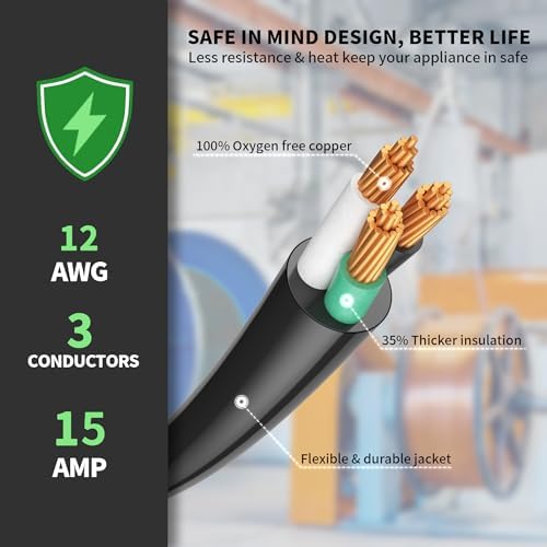 POWGRN 1 FT 2 Pack 12/3 Gauge Yellow Heavy Duty Outdoor Extension Cord - Image 3