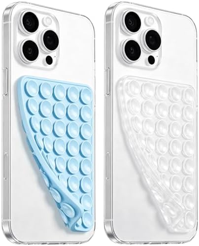 Anteel 2 Pack Silicone Suction Cup Phone Case Mount Double Sided, Hands-Free Silicon Phone Grip with Higher Suction Power for Selfies and Videos, Non Slip Phone Accessories (Translucent&Blue) by PKYAA