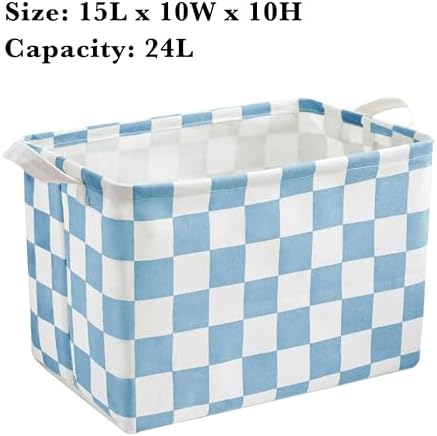 Ohocut Blue White Checkered Canvas Basket, Rectangular Organizing Decorative Storage Basket for Kids Dog Toy, Cute Aesthetic Race Cars Boy Room Decor for Home, Kitchen, Bedroom, Classroom, Shelves - Image 6