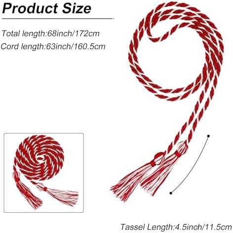 GraduationMall Graduation Honor Cord 68" Redwhite - Image 4