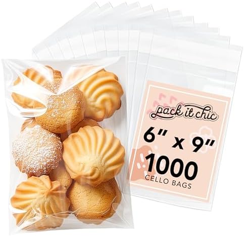 6x9 Self Sealing Cellophane Bags (1000 Pack) - Clear Cookie Bags by PackItChic