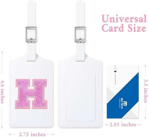 Sodsay 2 PCS Initial Luggage Tag, Luggage Tags for Suitcases Cute Sequin Letter PU Leather Travel Bag Baggage Tags Privacy Cover ID Label for Women Kids Teens Men(H, White Leather+Hot Pink Letter) - Image 2