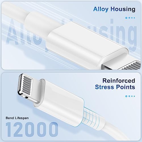 3 Pack Apple MFi Certified iPhone Charger Cable, Apple Lightning to USB Cable Cord, 2.4A Fast Charging Apple Phone Long Chargers for iPhone 14/13/12/11/11Pro/X/XS/XR/XS Max/8/7/6/5S/SE (3ft, White) - Image 3