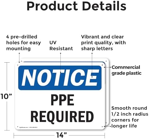 (2 Pack) PPE Required OSHA Notice Sign 14 Inch X 10 Inch Plastic Sign, Weather Resistant, UV Protected for Workplace, Business, and Construction Site, Made in the USA - Image 2