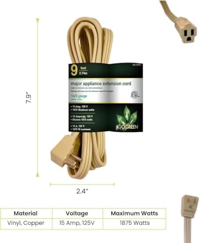 GoGreen Power Inc. (G-25609-4) 14/3 9' Appliance Extension Cord, Beige, 9ft, 4 Pack - Image 2