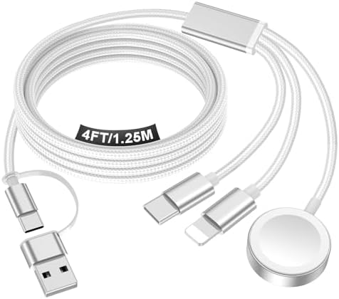 Travel Essentials for Apple Watch Charger,iPhone Charger,3 in 2 Type C/Lightning/Magnetic Travel Charging Cable,Portable Multi Charging Cable for Apple Watch, iPhone 18‑11,Samsung S26,Car–4ft by Accessoriesforphoneandelectricproducts