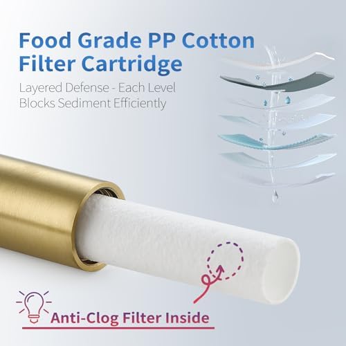4" Showerhead Extension Arm w/PP Filter Cartridge, 4 Inch 304 Stainless Steel Brushed Gold Shower Arm Extender, Traps Sediment & Rust, Prevents Clogging, Extends Showerhead Life in Hard Water Area - Image 3