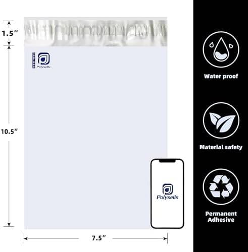 POLYSELLS 1000 pcs 7.5x10.5 Inches White x Silver Poly Mailers Shipping Envelopes, Strong Adhesive Sealing, Waterproof, and Tear-resistant Postal Mailing Bags for Clothing, Books, and Accessories - Image 3