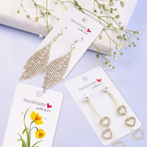 joycraft 100Pcs Earring Display Cards with Bags, 2x3.5 inch Earring Display Holder Cards, White Handmade with Love Earring Tags for Selling, Hanging Earring, DIY Jewelry Crafts, Retail - Image 6