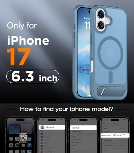 Temdan Designed for iPhone 17 Case, [Built-in Invisible Kickstand][Compatible with MagSafe][Military Grade Shockproof] Slim Translucent Matte Phone Case 6.3 inch (Light Blue) - Image 2