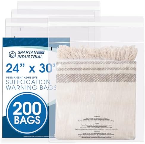 24" X 30" (200 Count) Self-Seal Clear Poly Bags With Suffocation Warning by SpartanIndustrial