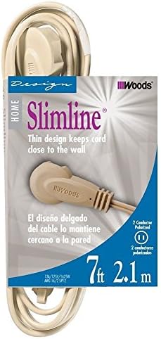 Woods Slimline 16/2 Flat Plug Extension Cord, 7ft, Beige, 2239 by Woods
