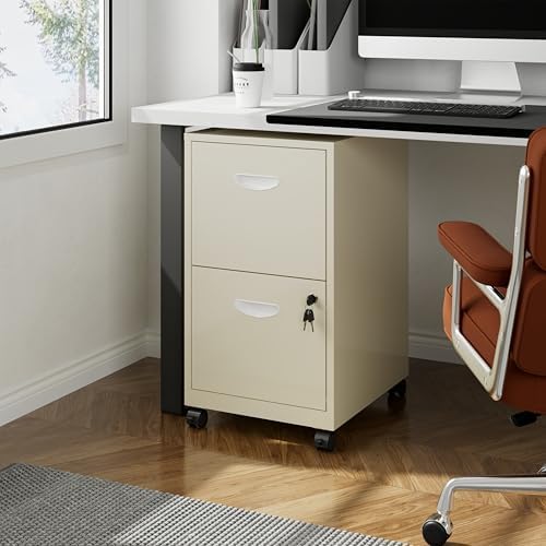 Polup 2 Drawer Rolling File Cabinet with Lock for Home Office - Image 2