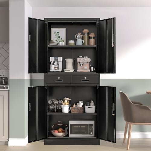 CJF Metal Storage Cabinet, 71" H Metal Cabinets with Adjustable Shelves and Drawers, Locking Storage Cabinet for Pantry, Office, Garage, Home, School, Utility (Black) - Image 2