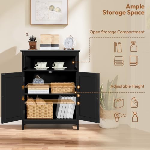 Yaheetech Small Bathroom Storage Cabinet with Double Beadboard Doors, Black - Image 6