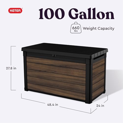 Keter Signature Collection 100 Gallon Resin Deck Box Organization and Storage for Patio Outdoor Cushions, Throw Pillows, Garden Tools and Pool Supplies, Rosewood - Image 2