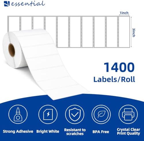 ESSENTIAL 3" x 1" Direct Thermal Labels, 1" Core (1400 Labels, 1 Roll) - Image 2