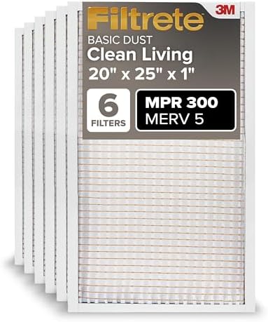 Filtrete 20x25x1 Air Filter, MERV 5, MPR 300, 6 HVAC Filters by Filtrete