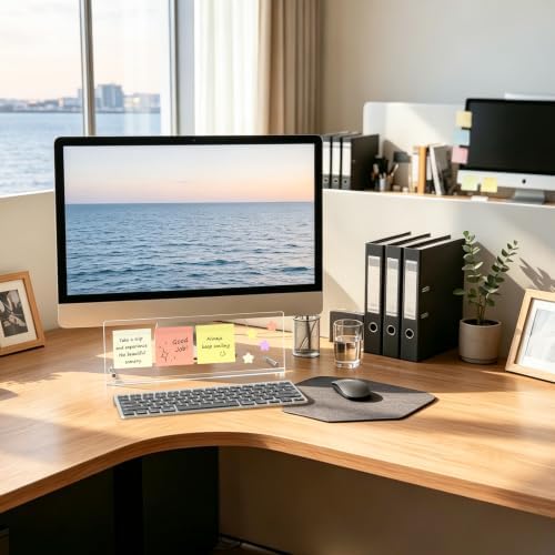 Acrylic Monitor Memo Board Holder 14"x5", Space-Saving Under Monitor Sticky Note Holder for Computer, Movable & Reusable Message Board, Workspace Organizers Home Office Desk Accessories Desktop Decor - Image 6