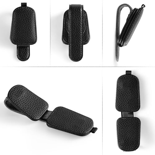 SINGARO 2PCS Sunglasses Holder for Car, Leather Magnetic Buckle Sun Visor Sunglass Clip, Ticket Card Storage Glasses Clip, Car Interior Accessories for Men and Women（Black） - Image 4
