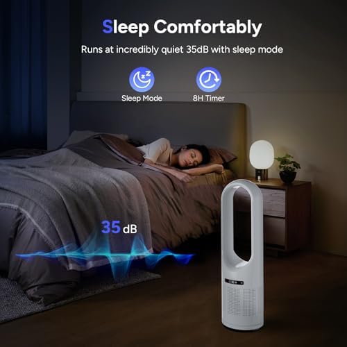 Tower Fan, 31.5Inch Cooling Bladeless Fan with HEPA Filter 99.97%, 2 IN 1 Floor Fan Combo 80° Oscillating with Remote, 8H Timer, 8 Speeds for Indoor, Bedroom, Home Office Room - Image 4