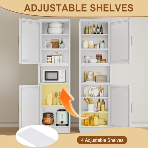 Tall Metal Narrow Bathroom Storage Cabinet 67" H, Tall White Pantry Cabinets with 4 Adjustable Shelves and 2 Doors for Kitchen, Home Office, Living Room, Dining Room(16 inches Wide) - Image 5