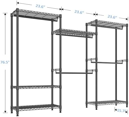 IZEUK Heavy Duty Garment Rack Wire Clothes Rack for Hanging Clothes (Black, 3 composition, 15.7" D x 70.8" W x 76.5" H) - Image 7