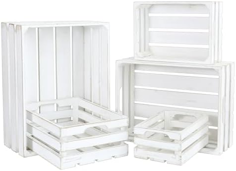 5-Piece Rustic White Wooden Crates Set, Wall Mountable Slatted Storage Crates with Handles, Farmhouse Wooden Crates for Display & Organizer for Home Decor by MACVAD