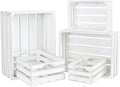 5-Piece Rustic White Wooden Crates Set, Wall Mountable Slatted Storage Crates with Handles, Farmhouse Wooden Crates for Display & Organizer for Home Decor by MACVAD