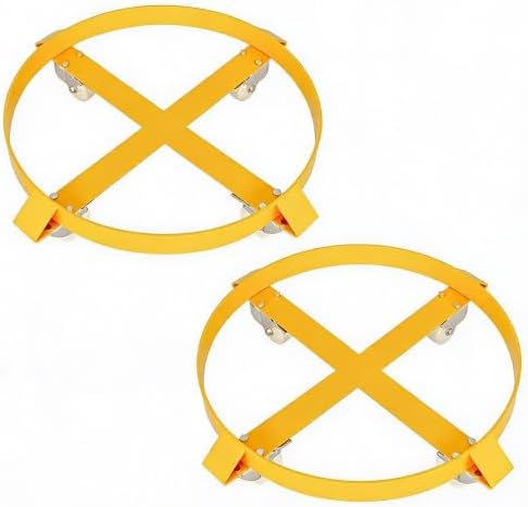 55 Gallon Drum Dolly, 1000 Lbs Heavy Duty Barrel Dolly Cart with Steel Frame, 4 Swivel Casters & 2 Locking Wheels, 2 Pack, Yellow by Naiveferry