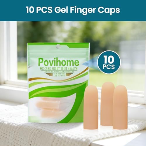 Povihome Finger Cots Protectors - Moisturizing Thumb and Finger Covers - Thickend Version - Elastic Cracked Silicone Finger Sleeves to Protect Cracked, Peel Finger and Other Finger Pain (Beige, 10PCS) - Image 7