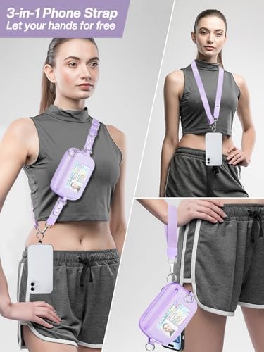 Tiostep Clip and Go Strap for Phone with Wallet Crossbody Phone Lanyard Adjustable and Detachable RFID Wristlet Wallet (Purple, Medium) - Image 2