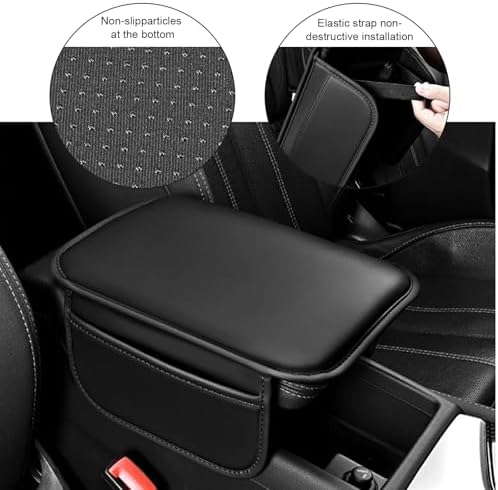 Car Center Console Cover, Leather Car Armrest Cover with 2 Side Storage Bags, Waterproof Anti-Scratch Soft Auto Middle Console Protector, Universal Arm Rest Pad for Vehicle SUV Truck(Black) - Image 5