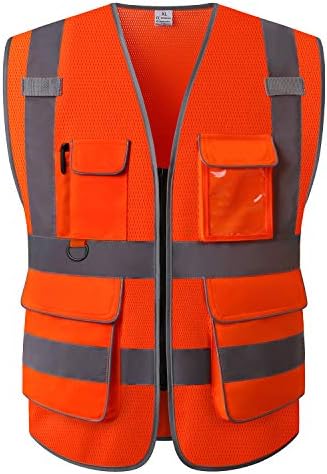 High Visibility Safety Vest - Multi Pockets Reflective Mesh Breathable Workwear, ANSI/ISEA Standards (XX-Large-3X-Large, Orange Mesh) by MAKETHEWORLDSAFER