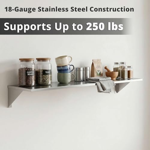 8" x 30" Heavy Duty Stainless Steel Floating Wall Mounted Shelf, Commercial Kitchen Storage Shelf - Image 3