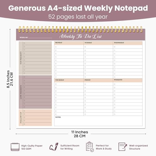 Weekly To Do List Notepad with 52 Undated Sheets（8.5"×11"）6 Pack - Undated Weekly Planner Notepad for Office Desk Accessories and Supplies - Multi - Image 2