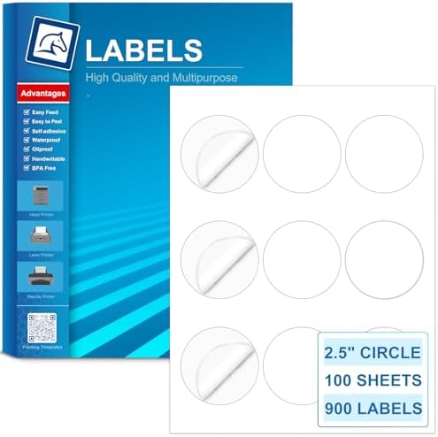 Circle Labels,2.5" Diameter High Visibility Round Labels,Round Sticker Labels for Laser&Inkjet Printers,100 Sheets,900 Total Adhesive Labels for Candle&Jar Labels,Branding,Pony Packaging HB-C009 by PonyPackaging
