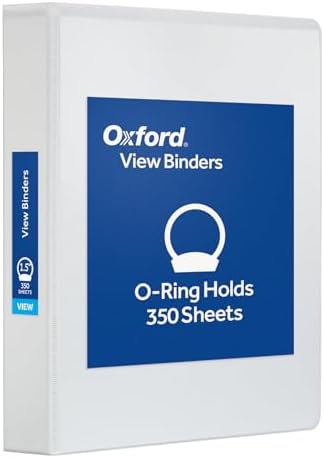 Oxford Ring Binders, 1.5" Round Ring Binders, View Binder, Covers on 3 Sides, XtraLife Hinge, Non-Stick, PVC-Free, White, 350 Sheet Capacity (1002547) by Oxford
