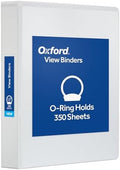 Oxford Ring Binders, 1.5" Round Ring Binders, View Binder, Covers on 3 Sides, XtraLife Hinge, Non-Stick, PVC-Free, White, 350 Sheet Capacity (1002547) by Oxford