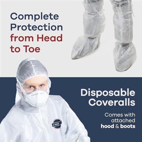 Medical Nation Hazmat Suits Disposable | 25 Pack | Light Duty Disposable Coveralls Men | With Attached Hood and Boots - Overall Protective Chemical Suit for Men & Women, Disposable Paint Suit - Medium - Image 3