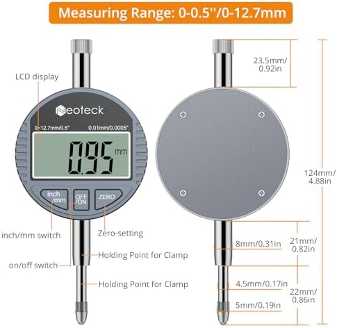Neoteck 0-12.7mm/0.5" Digital Dial Indicator 0.01mm/0.0005" with Resolution - Image 6